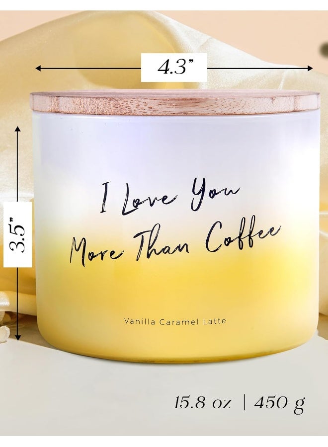 T&H Vanilla Caramel Latte 3 Wick Candle Scented | I Love You More Than Coffee Candle | Quote Candles for Home Scented | Coffee Scented Candles Stress Relief | Large Relaxing Aromatherapy Soy Candles 16 Oz - Image 4